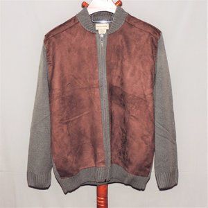 Scandia Woods gray and brown zip front cardigan sweater